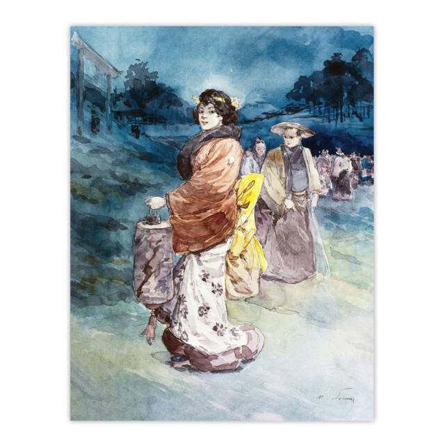 "Artery8 Somm Procession of Characters in Japanese Costume Wall Art Print in Blue - Size: W12"" x H16""" - image 1