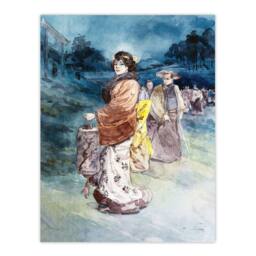 "Artery8 Somm Procession of Characters in Japanese Costume Wall Art Print in Blue - Size: W12"" x H16""" - thumbnail 1