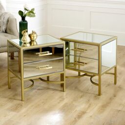 Melody Maison Pair Of Gold Mirrored Bedside / Occasional Tables - Venus Range in Metallic Gold - thumbnail 5