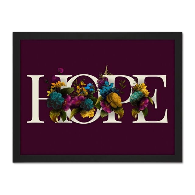 "Artery8 Wall Art Print Flower Hope Inspiration Word Art Large Framed Wall Décor Art in Brown - Size: W18"" x H24""" - image 1