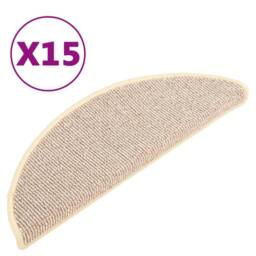 Berkfield Home Comfortable Carpet Stair Treads 15 pcs White & Brown 65x21x4 cm in Beige - Size: Medium - thumbnail 3