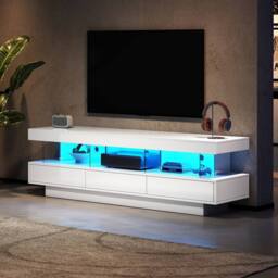 BTM 160cm High Gloss TV Stand with LED, 3 Drawers & Shelves in White - thumbnail 2