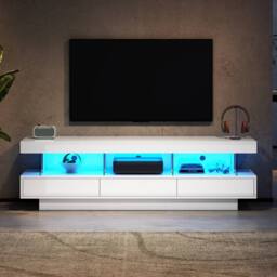 BTM 160cm High Gloss TV Stand with LED, 3 Drawers & Shelves in White - thumbnail 4