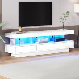 BTM 160cm High Gloss TV Stand with LED, 3 Drawers & Shelves in White - thumbnail 3