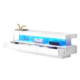 BTM 160cm High Gloss TV Stand with LED, 3 Drawers & Shelves in White - thumbnail 6