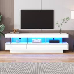 BTM 160cm High Gloss TV Stand with LED, 3 Drawers & Shelves in White - thumbnail 5