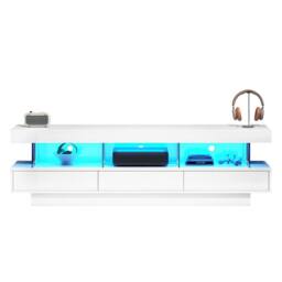 BTM 160cm High Gloss TV Stand with LED, 3 Drawers & Shelves in White - thumbnail 7