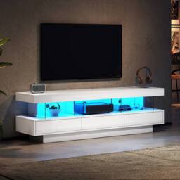 BTM 160cm High Gloss TV Stand with LED, 3 Drawers & Shelves in White - thumbnail 1