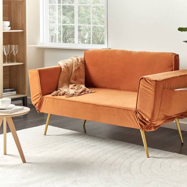 Wyld and Coco Fabric Sofa Bed Orange with Adjustable Armrests - image 1