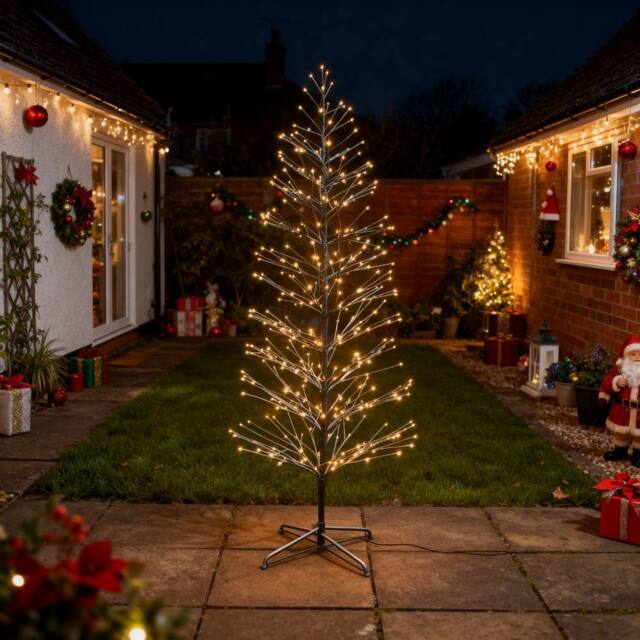 Shatchi 4FT Prelit Brown LED Snow Twig Christmas Tree Warm White LEDs - image 1
