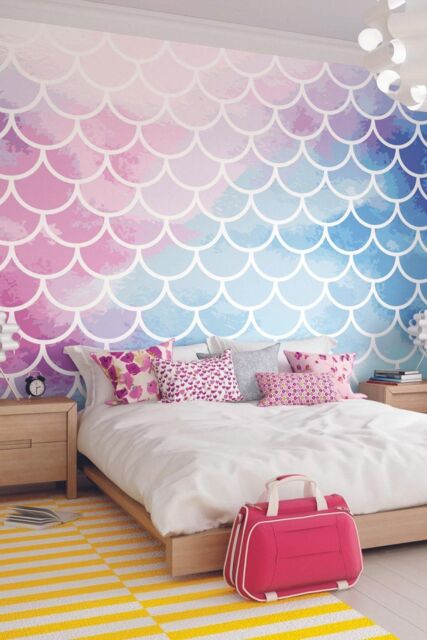 Origin Murals Watercolour Mermaid Scales Wall Mural - Size: W350 cm x H280 cm - image 1