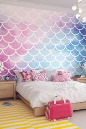 Origin Murals Watercolour Mermaid Scales Wall Mural - Size: W350 cm x H280 cm - thumbnail 1