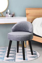 Living and Home Grey Velvet Low Back Dressing Footstool with Wood Legs - thumbnail 1