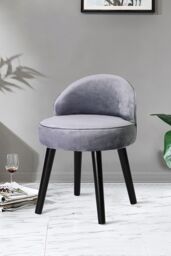 Living and Home Grey Velvet Low Back Dressing Footstool with Wood Legs - thumbnail 2