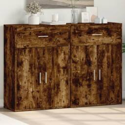 Berkfield Home Sideboards 2 pcs Smoked Oak 60x30x84 cm Engineered Wood in Brown - Size: 60 x 30 x 84 cm - thumbnail 2
