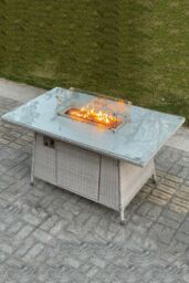 Fimous PE Rattan Gas Fire Pit Dining Rectangular Oblong Table Gas Heater Burner in Light Grey - thumbnail 3