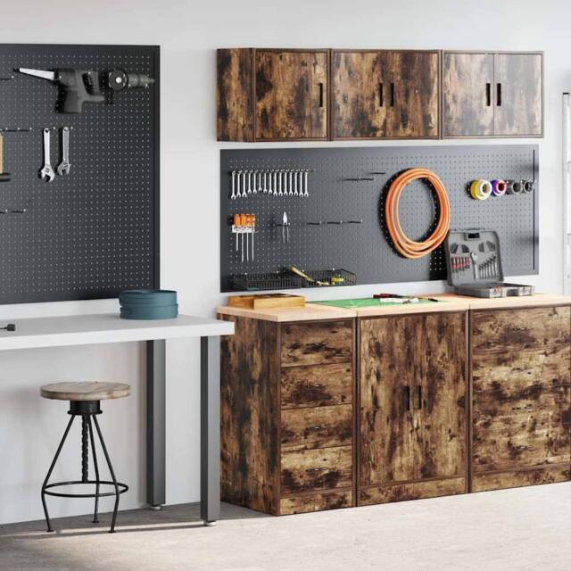 Berkfield Home Garage Cabinets 2 pcs Smoked Oak Engineered Wood in Brown - image 1