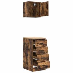 Berkfield Home Garage Cabinets 2 pcs Smoked Oak Engineered Wood in Brown - thumbnail 6