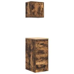 Berkfield Home Garage Cabinets 2 pcs Smoked Oak Engineered Wood in Brown - thumbnail 2