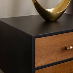 Melody Maison Mid-Century Modern Wood & Black 2 Drawer Bedside - Industrial Range - thumbnail 4