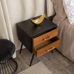 Melody Maison Mid-Century Modern Wood & Black 2 Drawer Bedside - Industrial Range - thumbnail 2