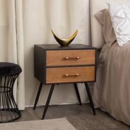 Melody Maison Mid-Century Modern Wood & Black 2 Drawer Bedside - Industrial Range - thumbnail 1
