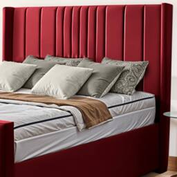 UK Bed Furniture Balmoral Wingback Upholstered Bed with 48 Inch Headboard Slatted Base in Maroon - Size: Small Double - thumbnail 2