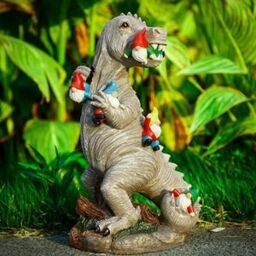 Leaper Garden Gnomes Statue Dinosaur Eating Statue in Grey - Size: Small - thumbnail 2