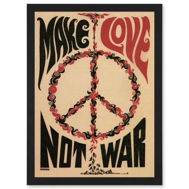 Artery8 Peace Make Love Not War Hippy Poster Artwork Framed Wall Art Print A4 in Black - image 1