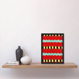 Artery8 Furuya Korin Framed Wall Art Print Shima Zigzag Textile Patterns in Red - Size: A4 - thumbnail 2