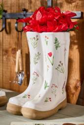 Dibor Large Flowers Indoor Outdoor Welly Boots Planter H29.5 x W24cm in White - thumbnail 1