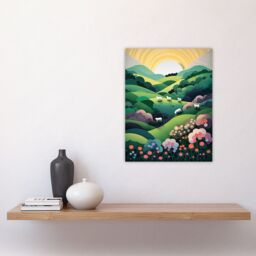 Artery8 Valley Of The Sheep Modern Digital Aesthetic Sunrise English Countryside Simple Flat Unframed Wall Art Print Poster Home Decor Premium - thumbnail 4