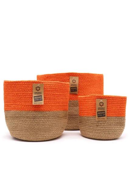 KDMD Set of 3 Orange Cotton Rope Storage Baskets for Laundry & Toys - image 1