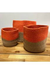 KDMD Set of 3 Orange Cotton Rope Storage Baskets for Laundry & Toys - thumbnail 2