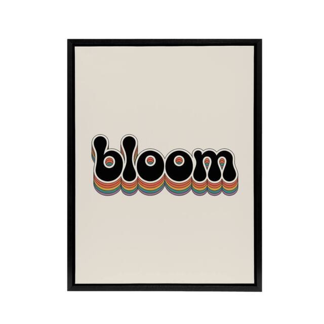 "Artery8 Bloom Vibrant Retro Rainbow Font Typography Framed Canvas Art Print in Beige - Size: W12"" x H16""" - image 1