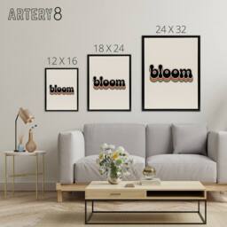 "Artery8 Bloom Vibrant Retro Rainbow Font Typography Framed Canvas Art Print in Beige - Size: W12"" x H16""" - thumbnail 4
