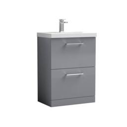 Balterley Bathroom 2 Soft Close Drawer Floor Vanity Unit, Satin Grey, 600mm in Grey - thumbnail 1