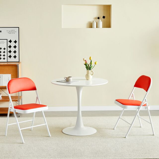 MCC Direct Set of 2 Folding Dining Chairs Metal Frame Padded Seats in Red - image 1