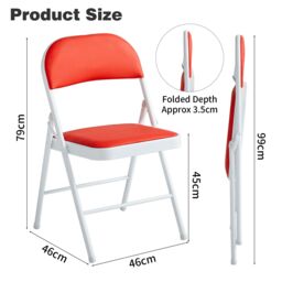 MCC Direct Set of 2 Folding Dining Chairs Metal Frame Padded Seats in Red - thumbnail 5
