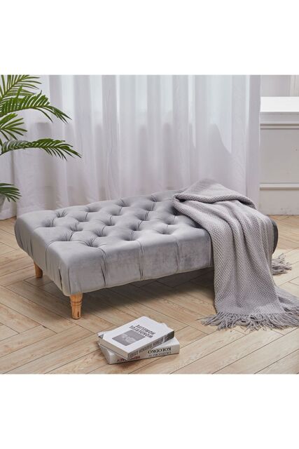 Light Grey Rectangular Button-tufted Velvet Footstool - image 1