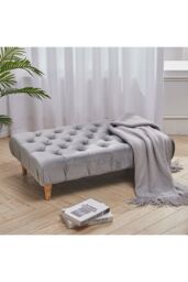 Light Grey Rectangular Button-tufted Velvet Footstool