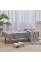 Light Grey Rectangular Button-tufted Velvet Footstool - thumbnail 2