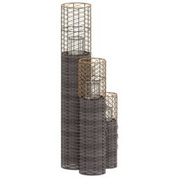 Berkfield Home Candle Holders 3 pcs Grey Wicker - thumbnail 4