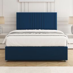 "BSSPOKE Monaco Plush Velvet Divan Bed 24"" Headboard & No Mattress No Drawers in Blue - Size: Single" - thumbnail 2