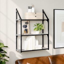 Berkfield Home 3-Tier Wall Shelf Grey Sonoma 60x21x78.5 cm Engineered Wood - thumbnail 1