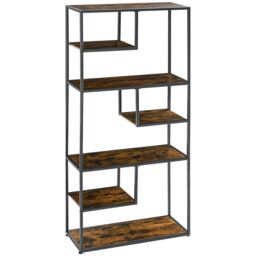 HOMCOM Industrial Ladder Shelf 7 Tier Bookshelf Display Rack for Living Room in Brown - thumbnail 2