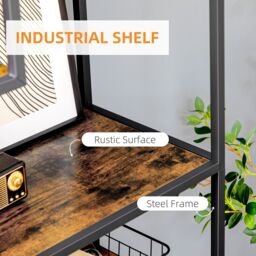 HOMCOM Industrial Ladder Shelf 7 Tier Bookshelf Display Rack for Living Room in Brown - thumbnail 4