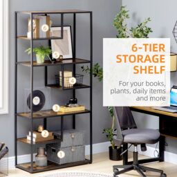 HOMCOM Industrial Ladder Shelf 7 Tier Bookshelf Display Rack for Living Room in Brown - thumbnail 6
