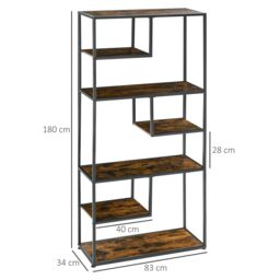 HOMCOM Industrial Ladder Shelf 7 Tier Bookshelf Display Rack for Living Room in Brown - thumbnail 3