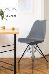 Fusion Living Set of 2 Soho Plastic Dining Chairs with Black Metal Legs in Dark Grey - thumbnail 1